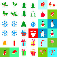 Fototapeta premium Christmas icons, Xmas symbols set, graphic design template, vector illustration