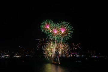 Colorful firework over Pattaya beach during International Festival, celebration for New Year