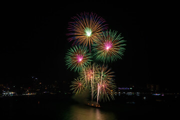 Colorful firework over Pattaya beach during International Festival, celebration for New Year