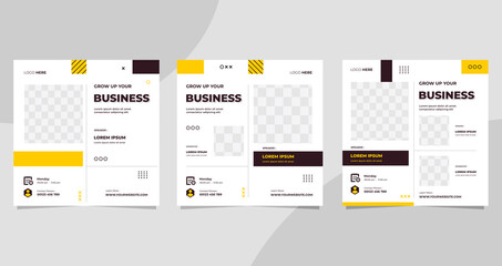 Set of social media post template for Business web conference, Marketing Webinar, Online education and other seminars. with White and Orange minimalist background