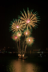 Colorful firework over Pattaya beach during International Festival, celebration for New Year