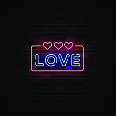 Fototapeta na wymiar Love Neon Signs Vector. Design Template Neon Style. Valentine Day Concept
