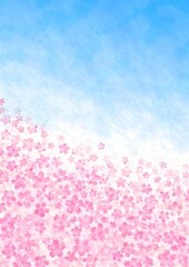 満開の桜と空の縦長の背景イラスト no.06
