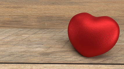 The red heart on wood for  valentine  holiday content 3d rendering