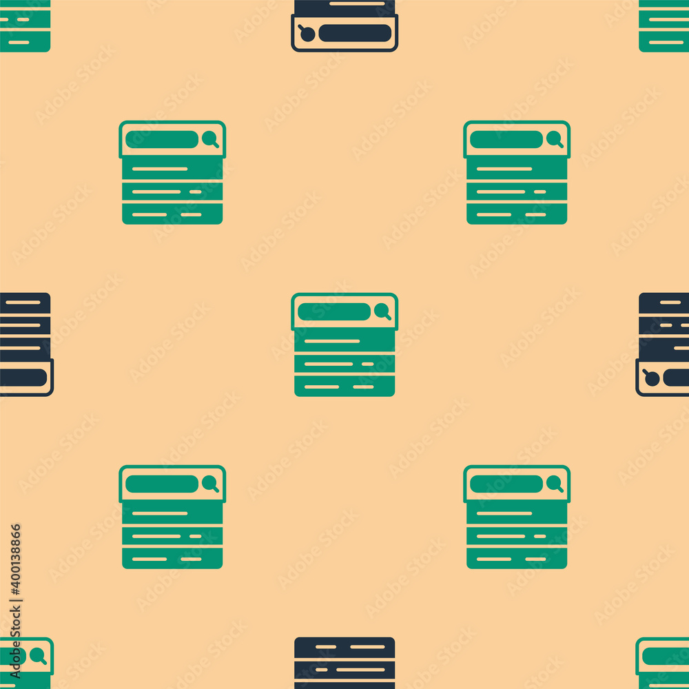 Poster green and black search engine icon isolated seamless pattern on beige background. vector.