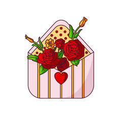 Vector drawing envelope with flowers roses. Sticker. Clip art. Love letter.
Happy Valentine's Day.