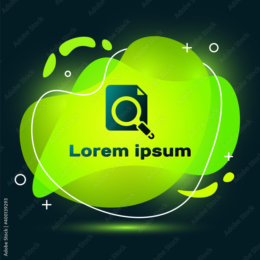 Poster black search concept with folder icon isolated on black background. magnifying glass and document. d