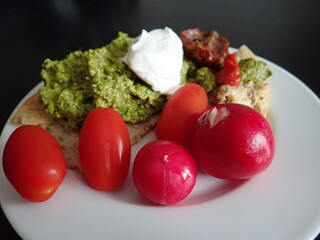 pancake with cheese and green pesto