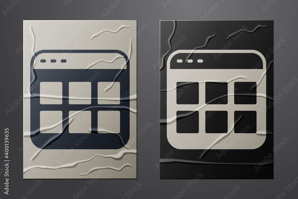 Poster white browser files icon isolated on crumpled paper background. paper art style. vector.