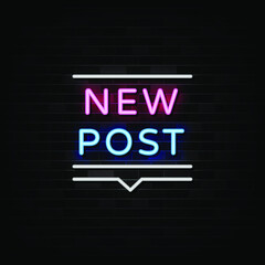 New Post neon sign, design template, modern trend design, night neon signboard, night bright advertising, light banner. Vector illustration
