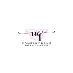 Initial UQ Handwriting, Wedding Monogram Logo Design, Modern Minimalistic and Floral templates for Invitation cards	
