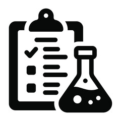 
Chemical flask with report, solid icon of lab report
