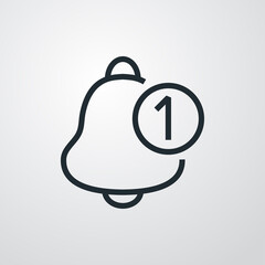 Campana de alarma de nuevo mensaje con número 1 en círculo. Logotipo con lineas en fondo gris