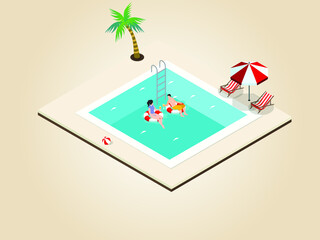 Couple enjoying vacation isometric 3d vector concept for banner, website, illustration, landing page, flyer, etc.