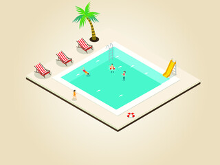 Fototapeta premium Happy family on vacation isometric 3d vector concept for banner, website, illustration, landing page, flyer, etc.
