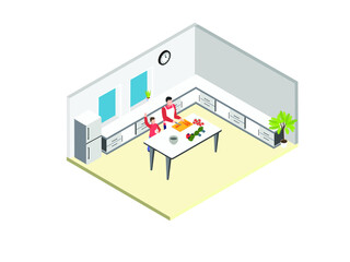 Father and son cooking isometric 3d vector concept for banner, website, illustration, landing page, flyer, etc.