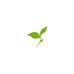 Green curved sprout with silhouette leaf. Icon Isolated on white.
