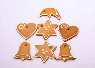 Christmas homemade gingerbread cookies on white background. Christmas home baking