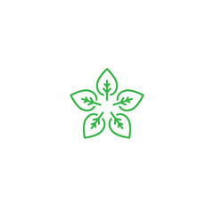 Five leaves eco icon. isolated on white. Vector illustration. Green flat leaves