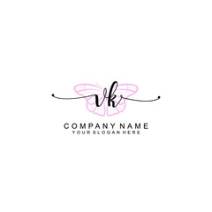 Initial VK Handwriting, Wedding Monogram Logo Design, Modern Minimalistic and Floral templates for Invitation cards	
