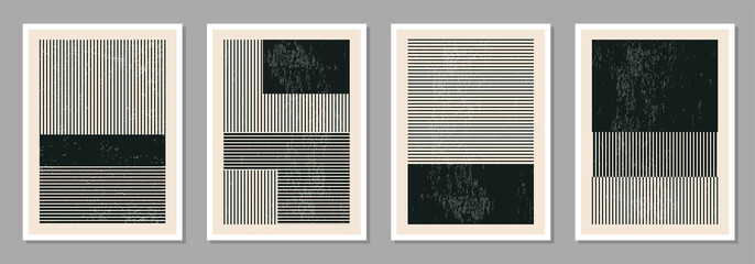 Minimal 20s geometric design poster set, vector template with primitive shapes