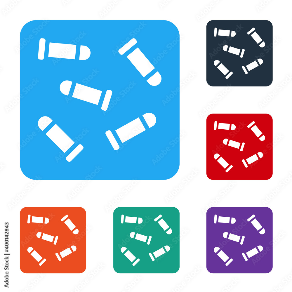 Poster white bullet icon isolated on white background. set icons in color square buttons. vector.