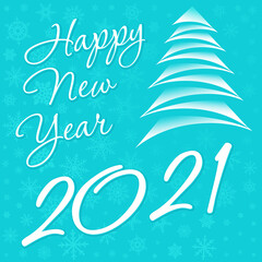 Happy New Year 2021 greeting card in blue colors