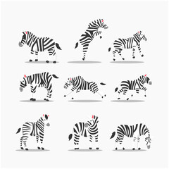 Fototapeta na wymiar Zebra cartoon character collection