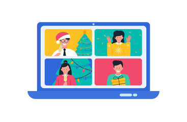 Online christmas celebration. People video calling on christmas due to coronavirus. 