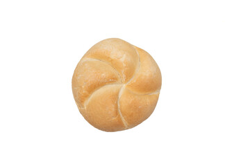 Appetizing fresh traditional bavarian bun isolated on white background. Traditional Bavarian bread. Close-up studio photo