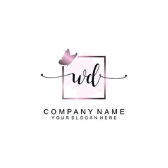 Initial WD Handwriting, Wedding Monogram Logo Design, Modern Minimalistic and Floral templates for Invitation cards	
