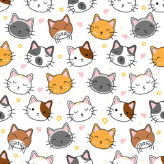 Cute cats with stars and hearts pattern design for kids fashion artworks, children books, wallpapers.