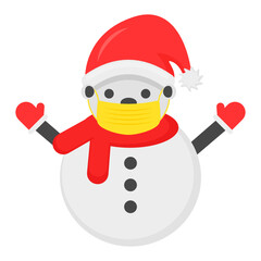 Snowman wearing protective medical mask in winter to protect against coronavirus Concept Vector Color Icon Design, Merry Christmas Symbol on white background, New Year Celebration Sign,