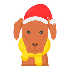 Dog with Santa Hat Concept, Xmas Puppy Vector Color Icon Design, Merry Christmas Symbol on white background, New Year Celebration Sign,