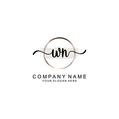 Initial WN Handwriting, Wedding Monogram Logo Design, Modern Minimalistic and Floral templates for Invitation cards	
