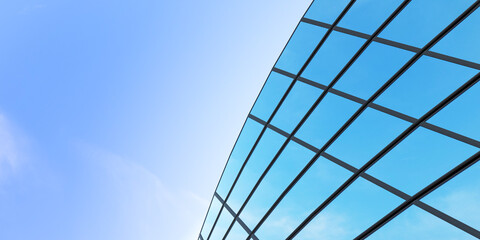 3D render of futuristic architecture, Skyscraper building with cloud reflected in glass of window.