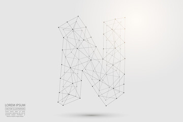 English letters abstract font consists 3d of triangles, lines, dots and connections. Vector illustration EPS 10.