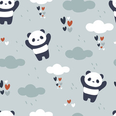 Seamless pattern with cute cartoon panda for fabric print, textile, gift wrapping paper. colorful vector for kids, flat style