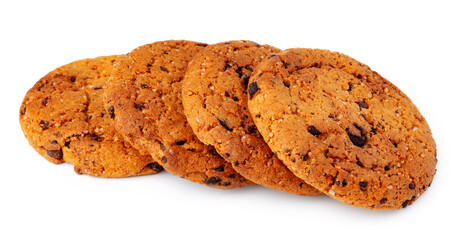 Pile of chocolate chip cookies isolated on white background