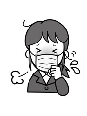 咳やくしゃみが止まらず困っているスーツ姿の若いOL女性