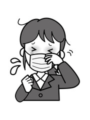 目がかゆく困っているスーツ姿の若いOL女性