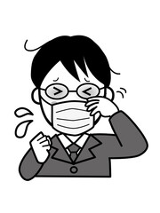 目がかゆく困っているスーツ姿の若いビジネスマン男性