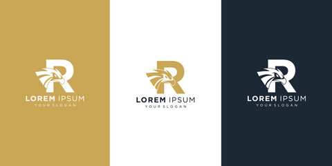 Letter r with luxury abstract eagle logo template