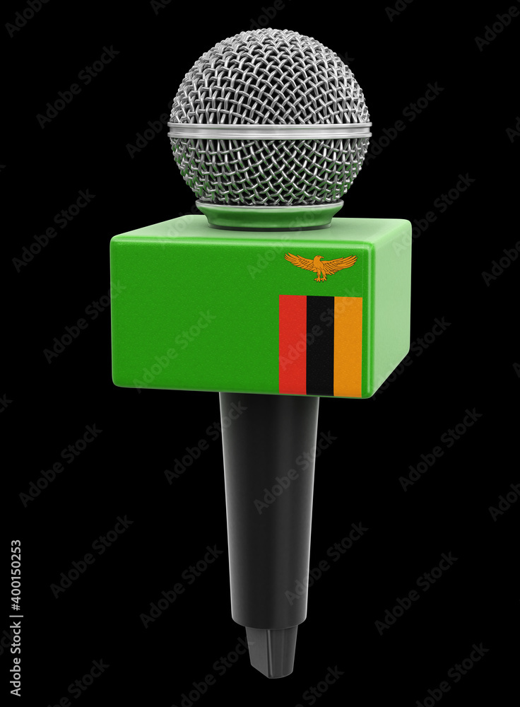 Poster microphone and zambia flag. image with clipping path