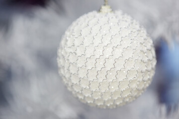 white christmas tree decorations. New Year