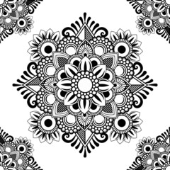 Hand-drawn mandala with ethnic floral doodle pattern. Coloring page - zendala, design for spiritual relaxation for adults, vector illustration, isolated on a white background. Zen doodles.