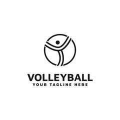 logo combination of volleyball and jumping person