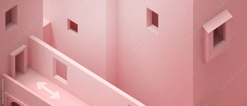 Poster abstract architecture background modern futuristic wall concepts origami paper and simple on red bac