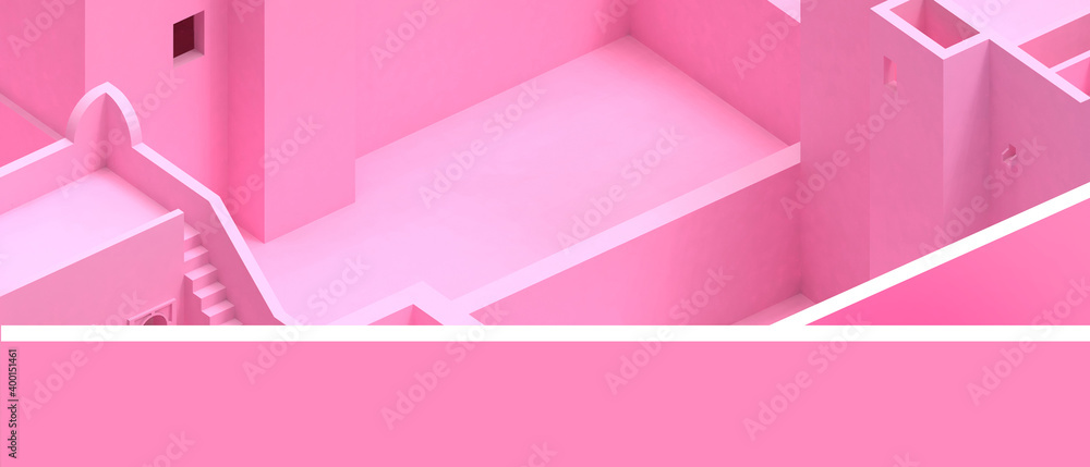 Poster background architecture and wall origami paper art modern and minimal concept on pink background - 3