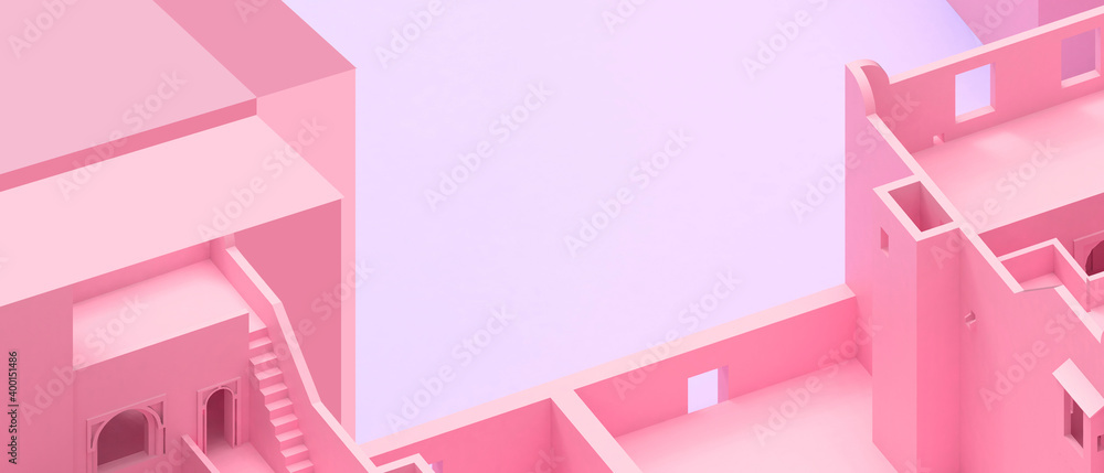 Poster background architecture and wall origami paper art modern and minimal concept on red background - 3d